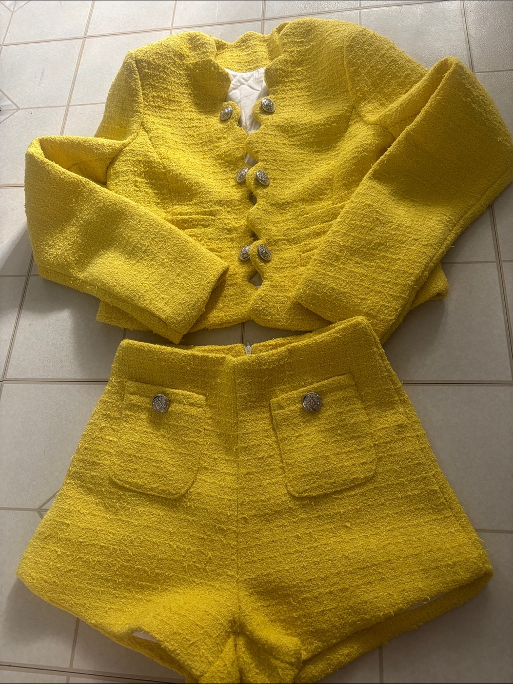 Chanel 1:1 quality yellow Tweed Blazer and Shorts Set